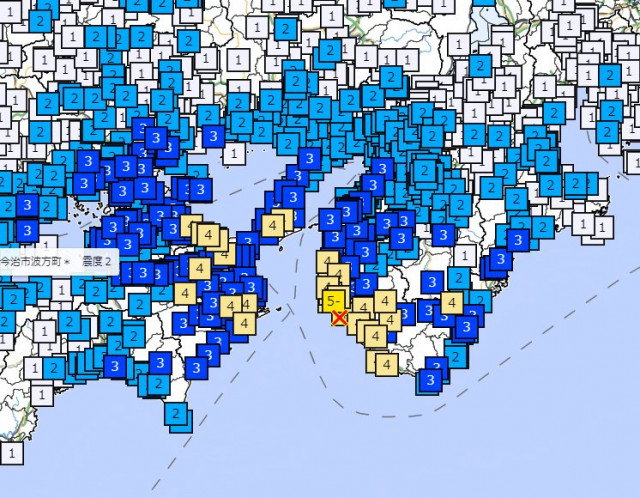 震度５弱の地震・和歌山県北部